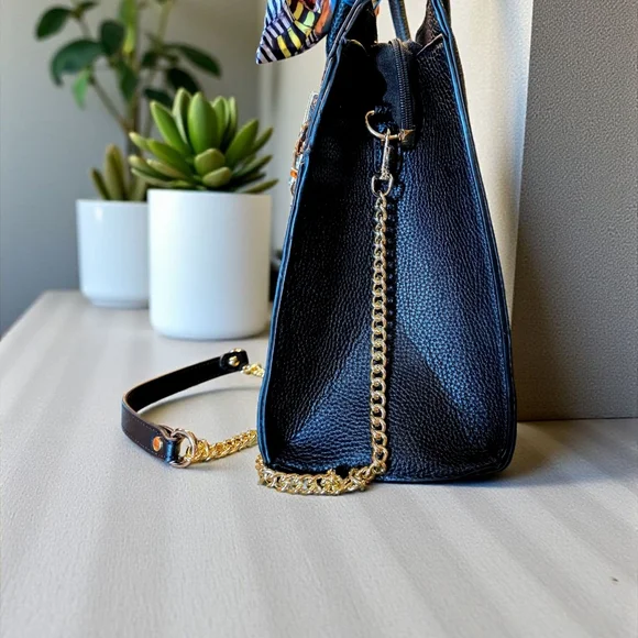 BLACK FRIDAY SALE!! Black Pebbled Faux Leather Satchel with Carry Strap - Picture 6 of 8